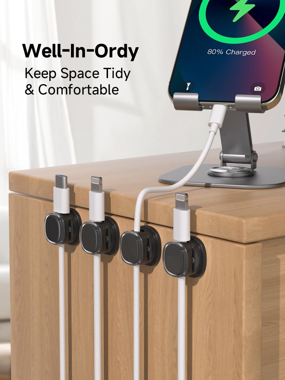 Magnetic Cable Clips, Adjustable Cord Holder Management, Adhesive Wire Keeper Organizer for Home Office Desk Phone PC Car Wall Desktop Nightstand Appliance (9-Pack Black Crystal)
