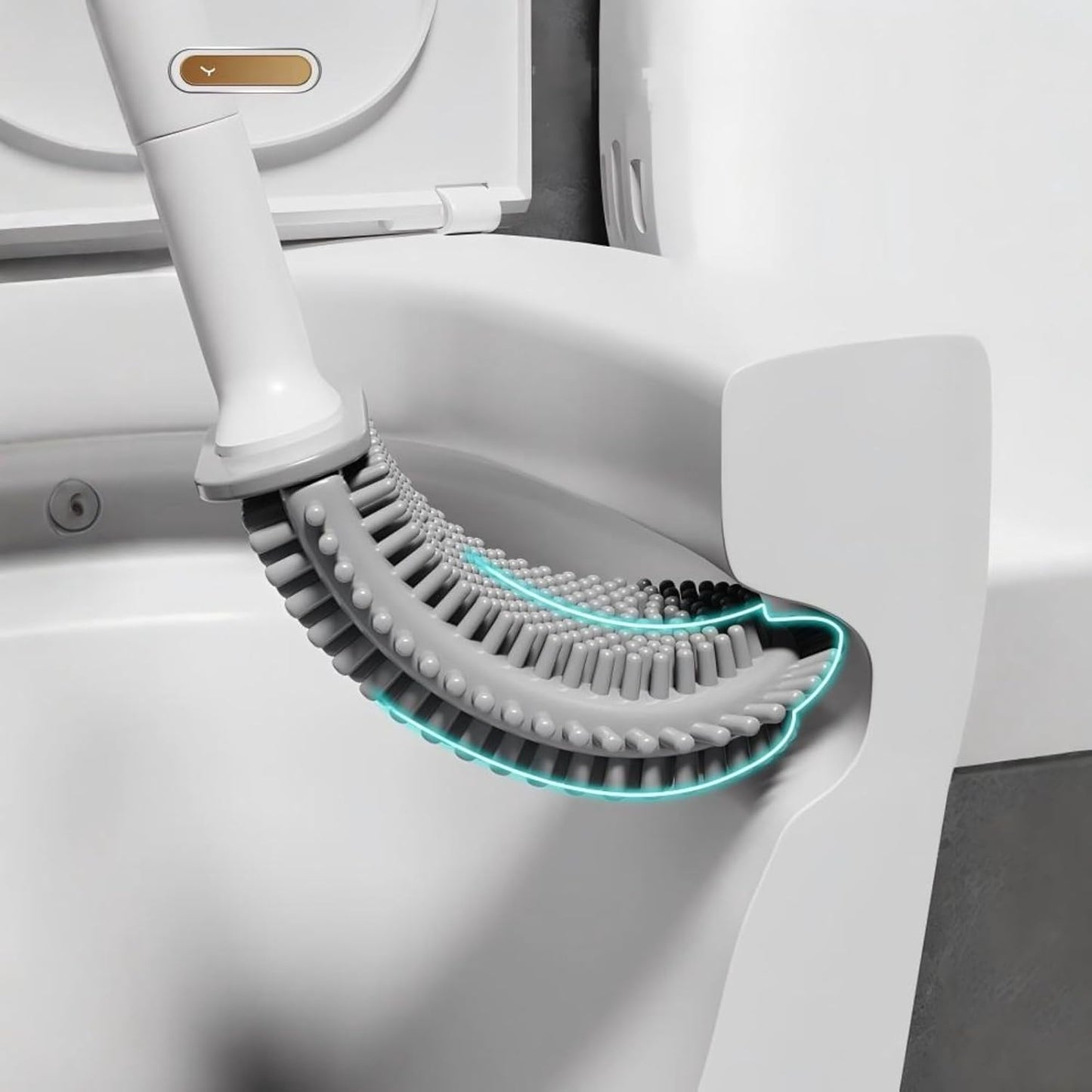 Hygienic Silicone Toilet Brush - Quick-Drying, Drill-Free Holder, Detachable Handle, Sleek Look for Any Bathroom