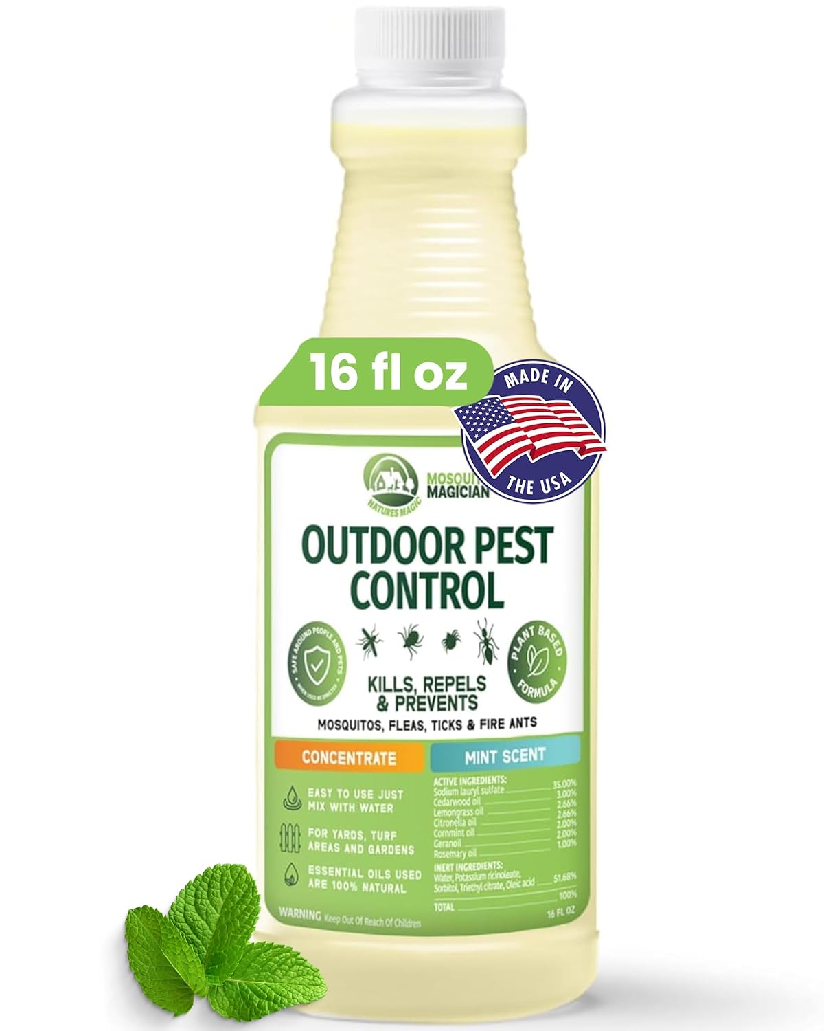 Mosquito Magician Liquid Concentrate – Kills Mosquitoes, Fleas & Fire Ants, Repels and Prevents Ticks – Essential Oil Yard Treatment Spray – Use with Sprayers, Foggers & Misting Systems – 32 oz, Mint