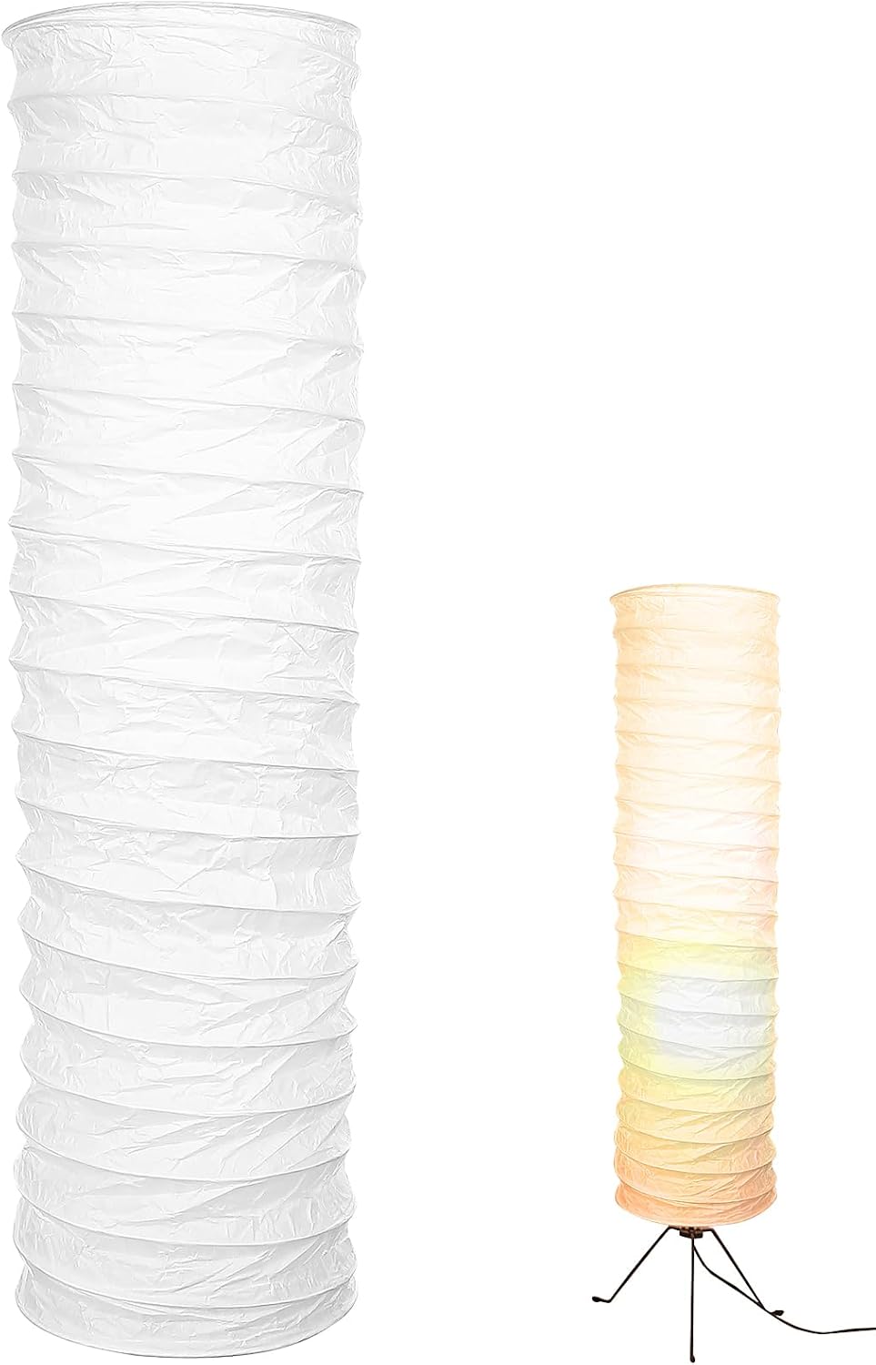 STOBOK Rice Paper Floor Lamp Shade Replacement, 36-inch Standing Paper Lampshade, Japanese Style Long Lamp Shade Only, Foldable Light Cover for Living Room Bedroom Hotel Decor, White