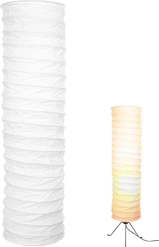 STOBOK Rice Paper Floor Lamp Shade Replacement, 36-inch Standing Paper Lampshade, Japanese Style Long Lamp Shade Only, Foldable Light Cover for Living Room Bedroom Hotel Decor, White