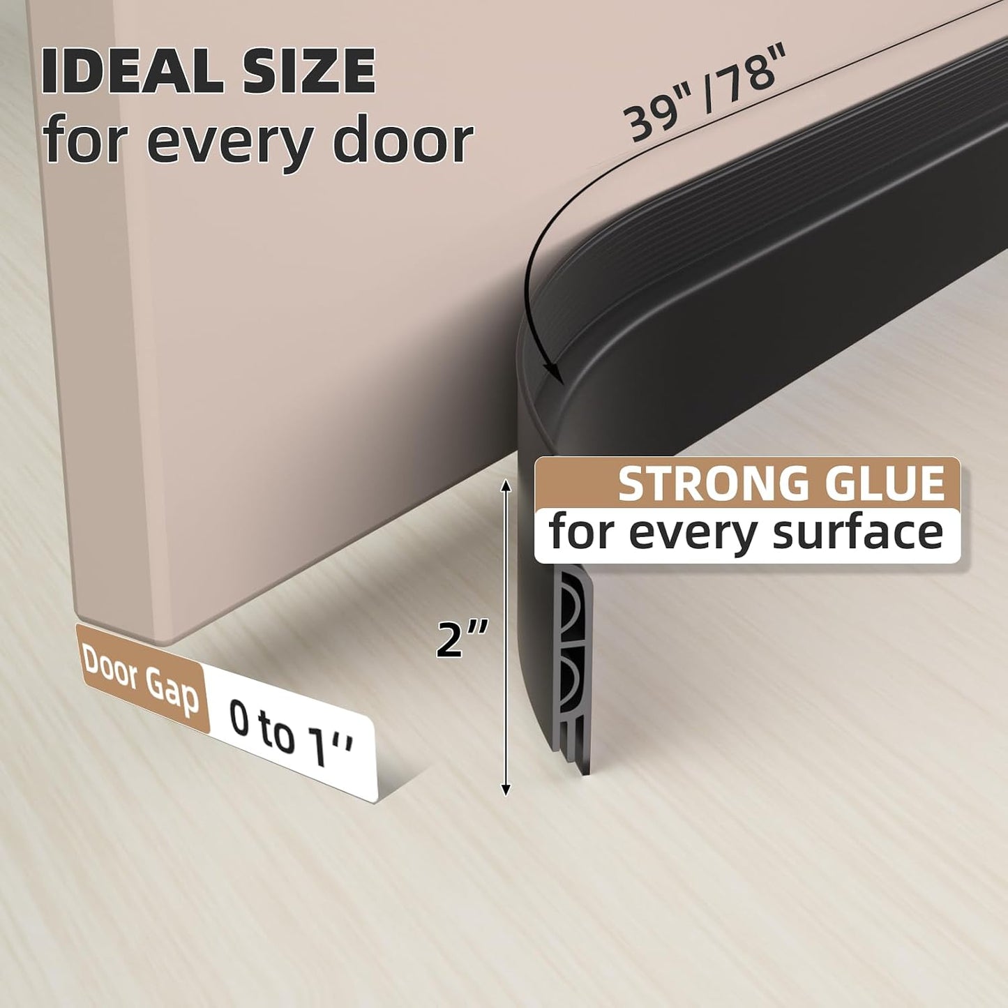 KNEELISA 39" Black Under Door Draft Stopper Exterior,Bottom Door Sweep Sound Proofing,Soundproofing Noise Blocker,Gap Filler Soundproof Seal Strip