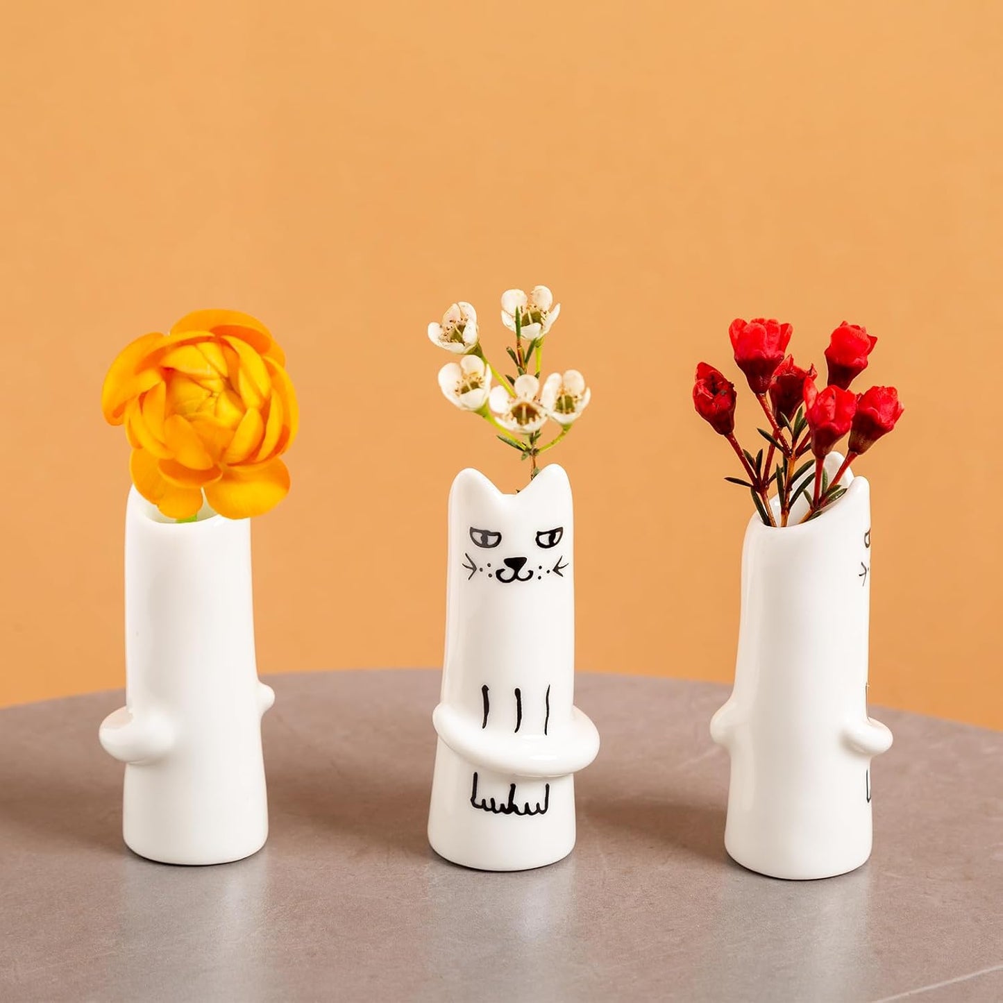 MOUGIGI Cute Blue House Ceramic Bud Vase Set of 3 - Handmade Miniature Vase with Star Roof for Dried Flowers, Chic Japandi Style Decor for Entryway, Dining,Coffee Table - Ideal Small Gift for Home