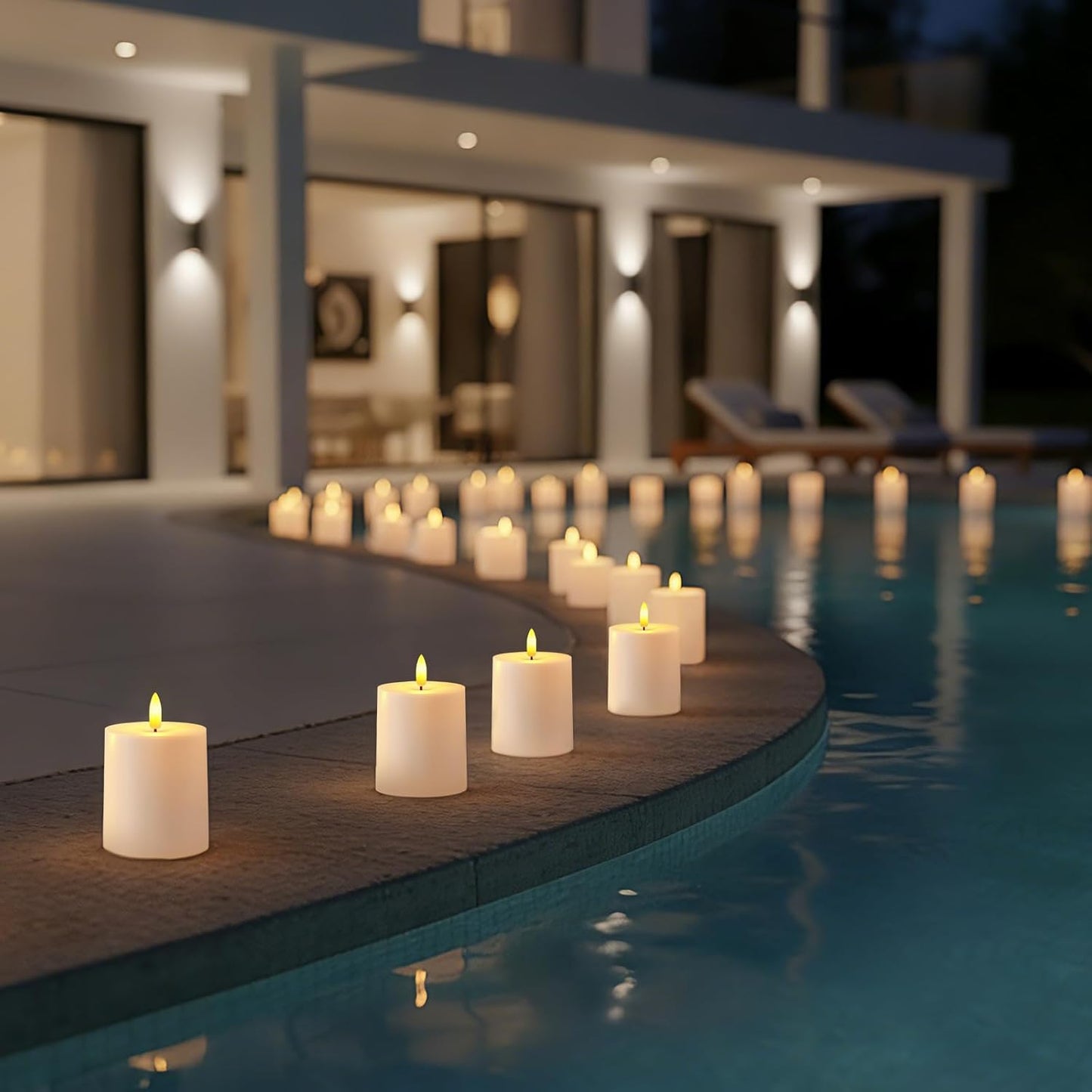 Raycare 3"x2.5" White Outdoor Waterproof Flameless Candles with Remote and Timer, Realistic LED Candles, Battery Operated Electric Fake Pillar Candles for Porch, Patio, Garden, Set of 2