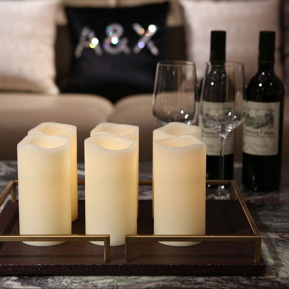 H-BLOSSOM Flameless Candles Battery Operated Real Wax Pillar LED Candles with 10 Key Remote Control Cycling 24 Hours Timer Set of 6 (3" x 6" Remote)