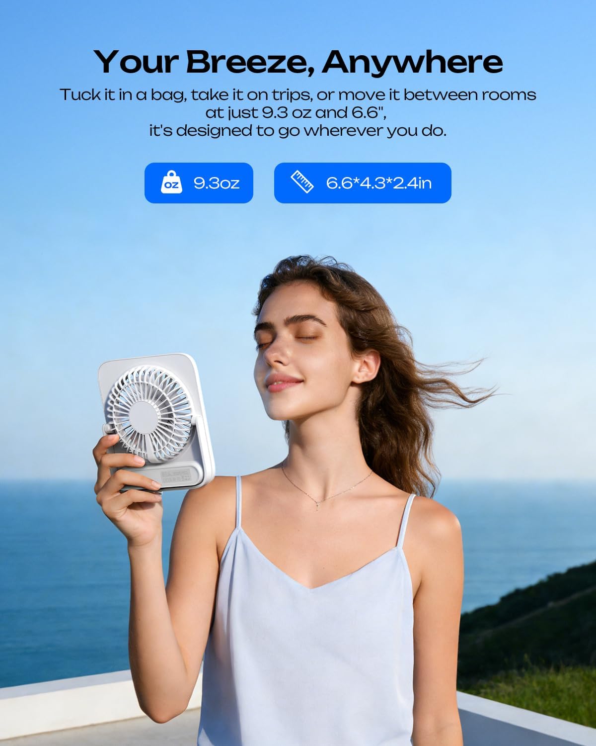 Otlonpe Personal Portable Desk Fan, 4000mAh Small Rechargeable Portable Fan Battery Operated & USB Powered for Travel Sleeping Bedroom Office Home Table, Cordless, Quiet, 4-Speed, 6.5 Inch (Black)