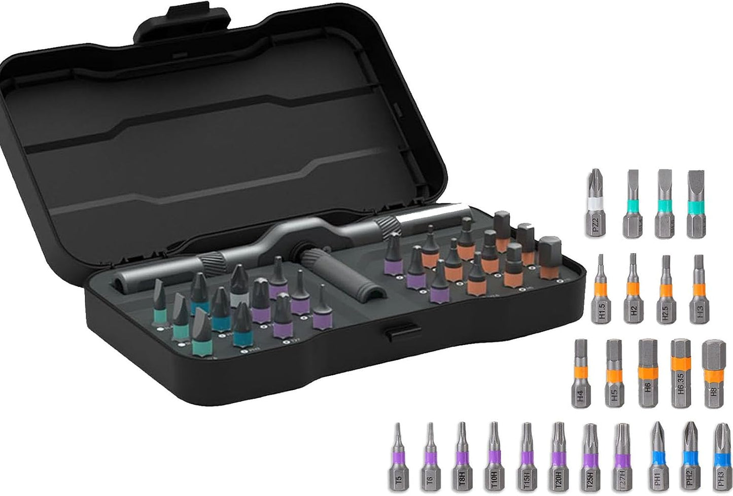 42 in 1 Magnetic Ratcheting Screwdriver Set with T-Handle, Multi-Bit Repair Tool Kit with Compact Case for Electronics, Appliances, Computer, Doorbell, Laptop, Furniture & Home Repair