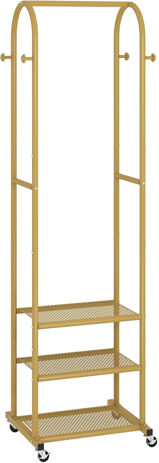 Kaitiemoo Heavy Duty Clothing Rack with Wheels,Modern Garment Rack with 3 Metal Shelves, 71.8Inches Display Rack for Hanging Clothes, Hanging Rod for Small Spaces,White