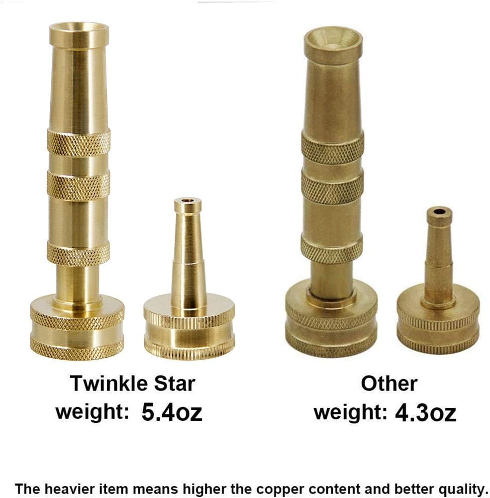 Twinkle Star Heavy-Duty Brass Adjustable Twist Hose Nozzle, 2 Pcs | 3/4” GHT Brass Garden Hose Nozzle, Adjustable Water Flow
