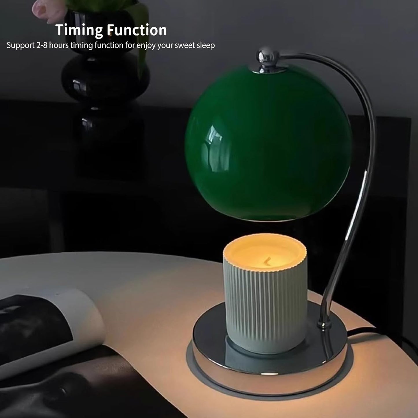 Candle Lamp Warmer, Wide Base Scented Candle Warmer with Timer and Dimmer, Modern Candle Melting Lattern, Home Decor Table Lamp (Silver)