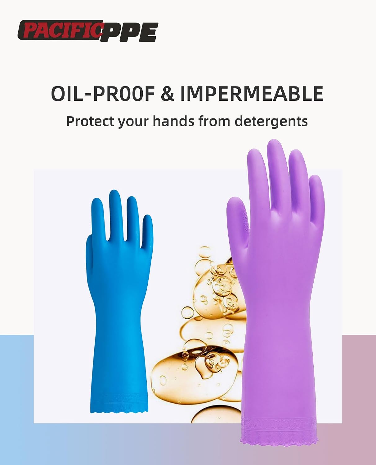 PACIFIC PPE 2 Pairs Reusable Dishwashing Cleaning Gloves with Latex Free, Cotton Lining, Kitchen Gloves, Blue, Medium