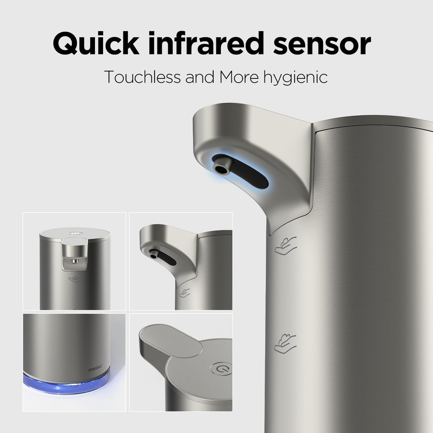 Mooas Automatic Foaming Soap Dispenser - Pure & Clean, Stainless Metal Rechargeable Electric Sensor, Touchless Dish Soap Dispenser for Kitchen & Bathroom, Commercial 9.4oz (Ivory)