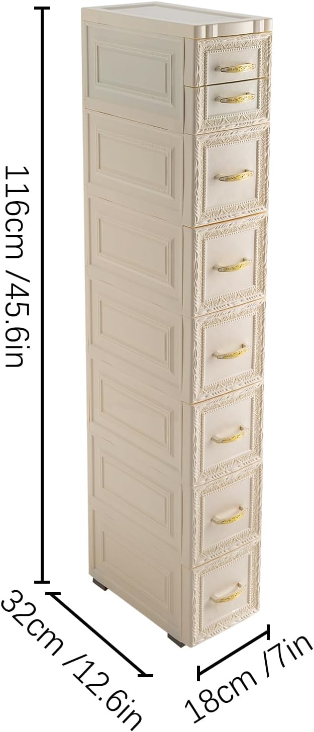 8 Drawers Narrow Storage Cabinet with Wheels,Slim Floor Cabinets,Rolling Organizer Cart for Small Spaces,Pink