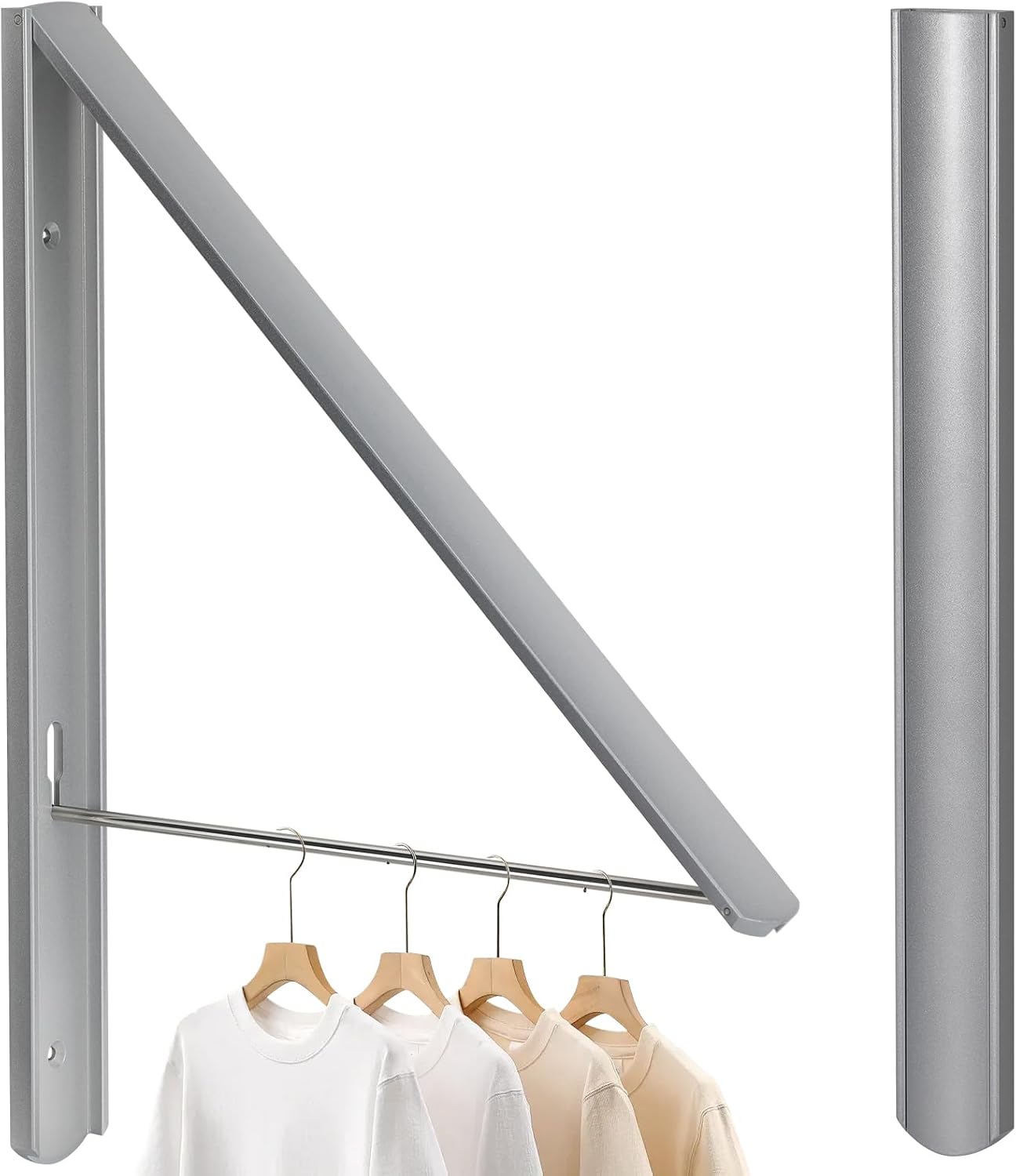 Foldable Clothes Drying Rack, Dark Gray | Wall Mounted, Retractable, 0.43'' Thickness, Space Saving, Aluminum