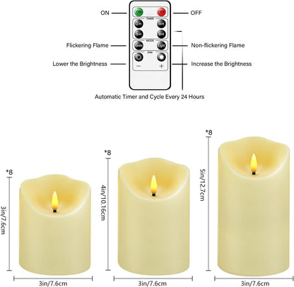Nimiko Flameless Candles with Remote, Battery Operated Flickering Flameless Candles, LED Candles with Timer 2/4/6/8H, with Realistic LED Candles Set of 9 (D3 x H 3" 4" 5" 6" 7") (White)