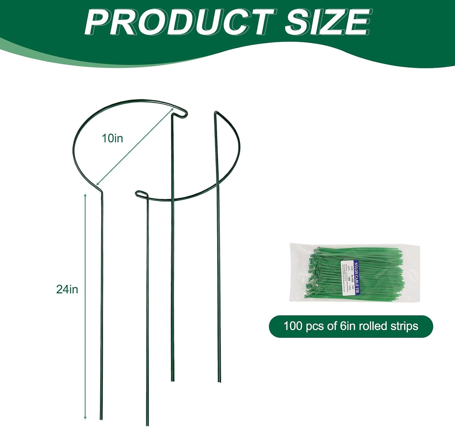 Tall Heavy-Duty 30in Plant Support Stakes - 8 Pack Adjustable Peony Cages & Supports for Outdoor Plants, Half-Round Garden Stakes for Hydrangea, Roses with Extension Stakes