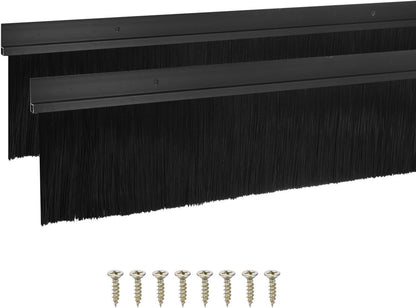 M METERXITY 2Pack Door Sweep - 39" Door Bottom Brush Heavy Duty Seal Draft Stopper Aluminum Base with 50mm Brush, Adhesive/Screw Installation for Interior/Exterior/Garage/Sliding Doors, Black