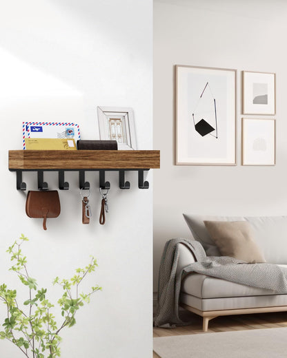 Key Holder Wall Mount Adhesive Magnetic - Hanging Key Hooks with Mail Organizer for Wallet House Accessories - Keys Hanger Rack with Shelf for RV Camper Entryway Door Home Living Room Decor Black