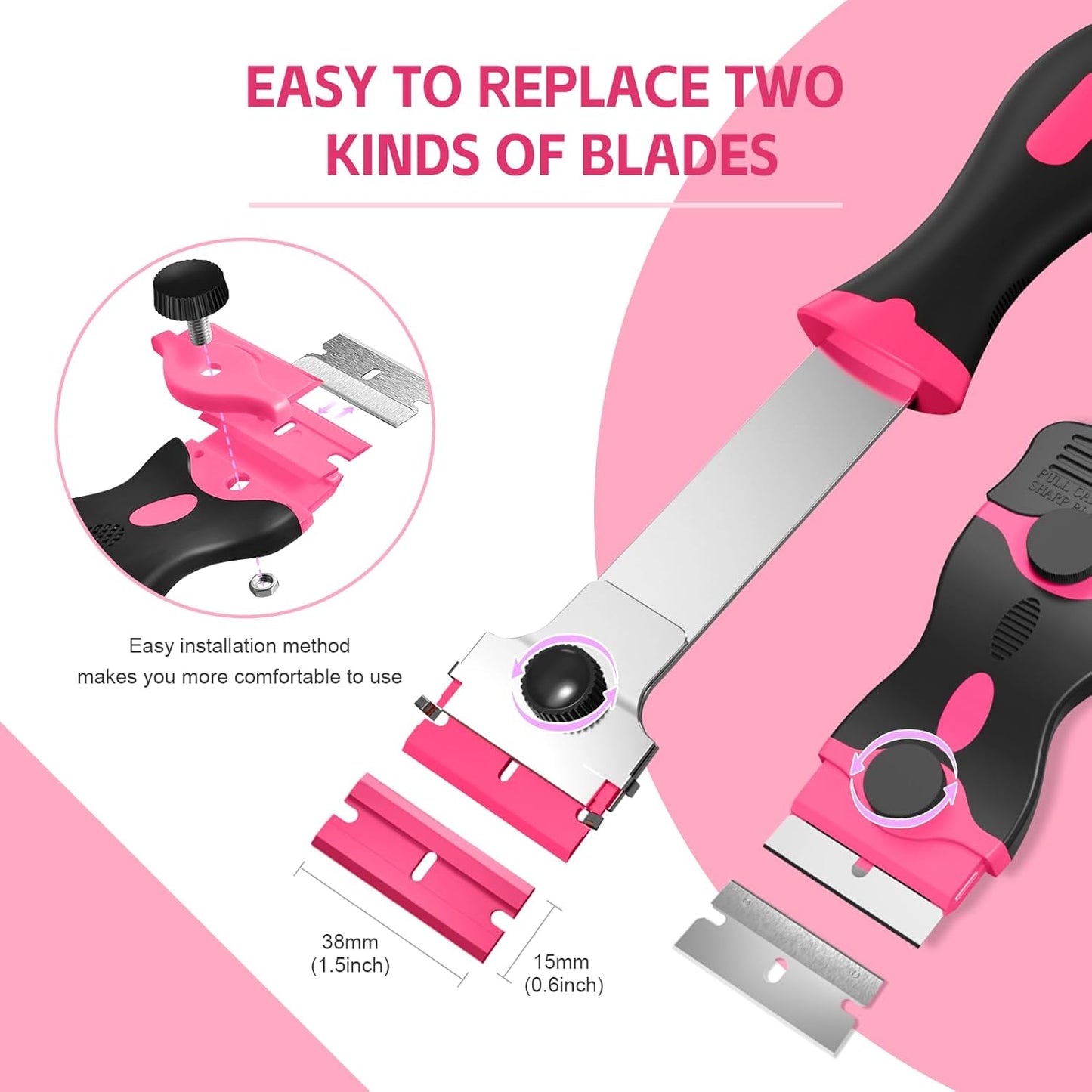 Ywmoml 3 Pack Razor Blade Scraper Set, Includes 30 Plastic & 30 Metal Blades, Multi-Purpose Tool for Glass, Cooktop, Sticker Removal, Paint & Gum Cleaning (Orange)