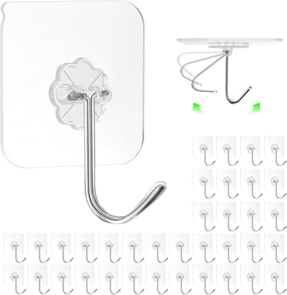 D Global Clear Adhesive Wall Hooks, Heavy Duty Self Adhesive, Waterproof & Removable, No Damage for Bathroom Kitchen Outdoor Use (12 Separable Large Hook)