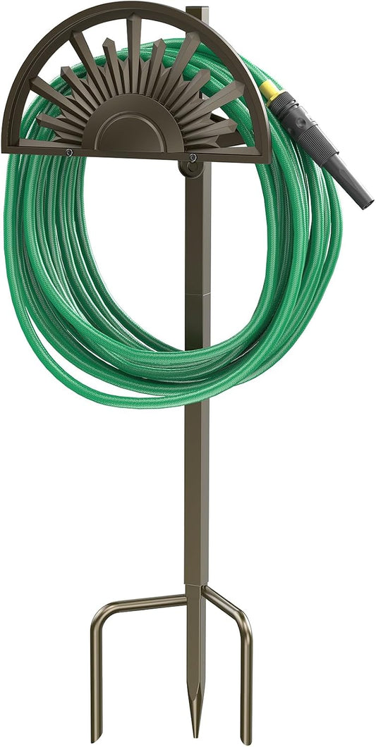 GOFORWILD Garden Hose Holder Holds 125-Feet of 5/8-Inch Hose Guage Steel | Decorative Hose Hanger Wall Mounted for Outside Yard Lawn Farm Heavy Duty Gift