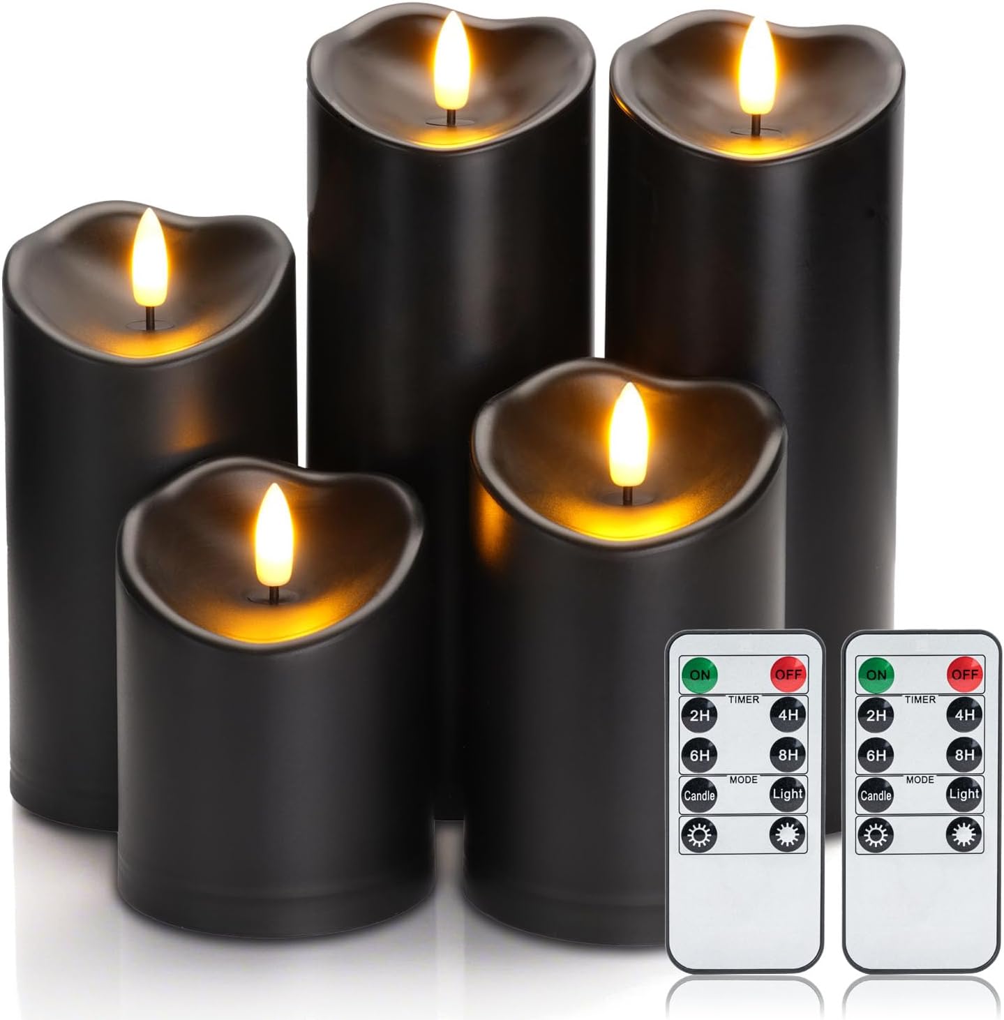 Amagic IP65 Waterproof Outdoor Flameless Candles with Remote, LED Candles Battery Operated with Timer, Flickering Fake Pillar Candle for Outside Patio Yard Decor, Ivory, Set of 5, D3 X H4 5" 6" 8" 8"
