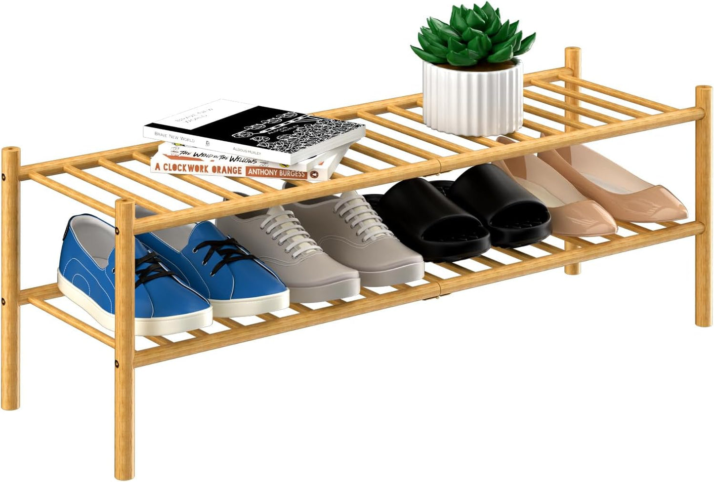 ROMGUAR CRAFT 3 Tier Bamboo Shoe Rack for Closet Free Standing Wood Shoe Shelf Storage Organizer for Entryway Small Space Stackable 27"x11"x20" (Natural)