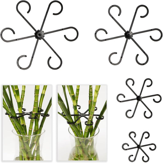 Kunjocy 4 Pcs Black Plastic Plant Stem Supports, Assorted Sizes, Indoor/Outdoor, Climbing Plant Trellis Stakes Holder for Monstera Potted Plant
