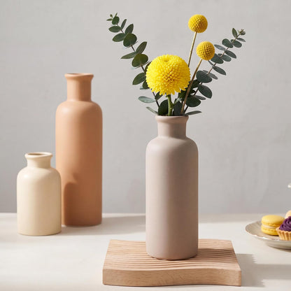 CUCUMI Ceramic Vase Set of 5, Home Decor Farmhouse Décor Handmade Pottery Vases for Pampas Grass, Dried Fresh Flowers, Table, Living Room, Kitchen, Shelf, Entryway Mantel Neutral Tones