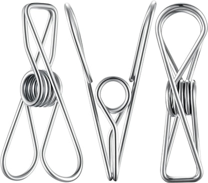 (50PCS) Stainless Steel Laundry Clothes Pins Heavy Duty Outdoor, Clothespins for Hanging Clothes, Metal Clips, Metal Snack Bag Chip Clips for Food Packages, Mini Clothes pins