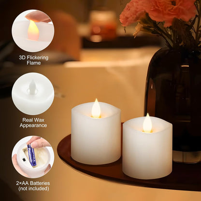 3x4 Flickering Flameless Candles Set of 3,Real Wax Pillar LED Candles,with Timer,4 inch Flameless Candles with Remote,for Party Wedding Holiday Home Decor,Ivory