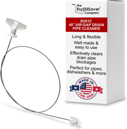 48" Air-Gap Drain Brush - Flexible Dishwasher and Sink Cleaner Tool for Home and Commercial Kitchen - Long Pipe Snake for Garbage Disposal, Shower, Hair Clog Remover - B291C by FryOilSaver Co.