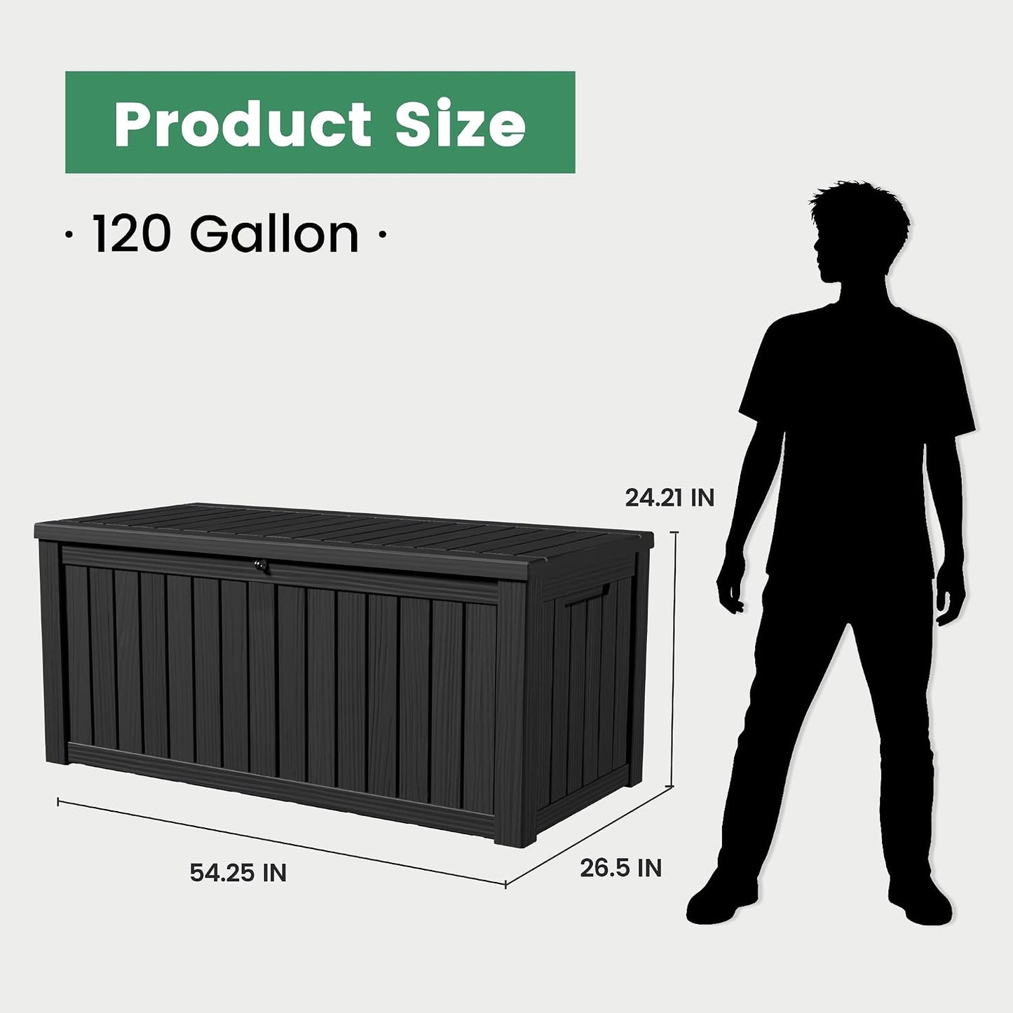100 Gallon Storage Box, Waterproof Resin Deck Box with Hydraulic Piston Design, Lockable Storage Bench for Package Delivery, Storage Bin for Patio Cushions, Garden Tools, Black