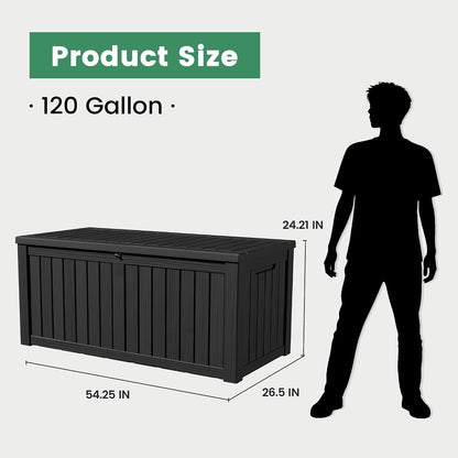 100 Gallon Storage Box, Waterproof Resin Deck Box with Hydraulic Piston Design, Lockable Storage Bench for Package Delivery, Storage Bin for Patio Cushions, Garden Tools, Black
