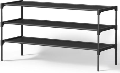 SONGMICS Shoe Rack, 2-Tier Shoe Storage Organizer, Space-Saving, 11.7 x 16.5 x 12.2 Inches, Entryway, Metal Frame, Non-Woven Fabric Shelves, Ink Black ULSH012BH01