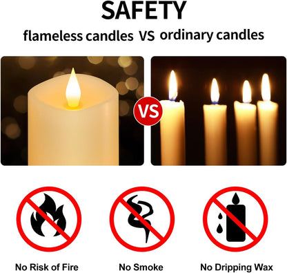 3x3 Flickering Flameless Candles Set of 2, 2AA Battery Life 600 Hours Battery Candles Flickering with Timer,3 inch Flameless Candles with Remote for Indoor/Outdoor, Ivory