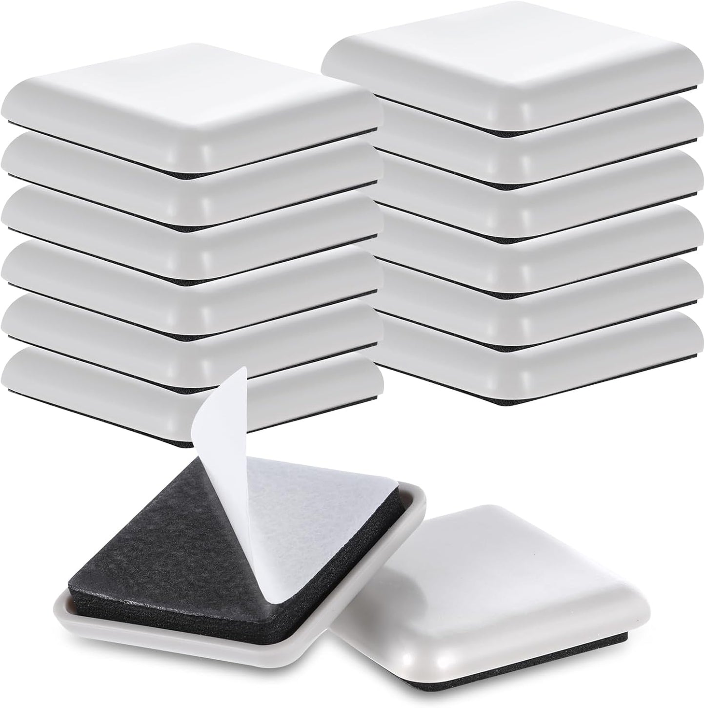 12Pcs Furniture Sliders,1.5 Inches Square Self-Adhesive Furniture Sliders Pads, Reusable Furniture Chair Leg Sliders Carpet Sliders for Hardwood Floors Moving Table Desk Bed Sofa Couch Cabinet