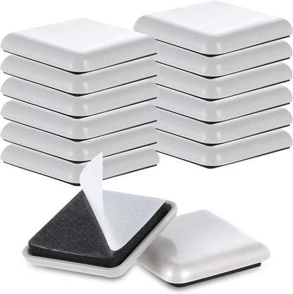 12Pcs Furniture Sliders,1.5 Inches Square Self-Adhesive Furniture Sliders Pads, Reusable Furniture Chair Leg Sliders Carpet Sliders for Hardwood Floors Moving Table Desk Bed Sofa Couch Cabinet