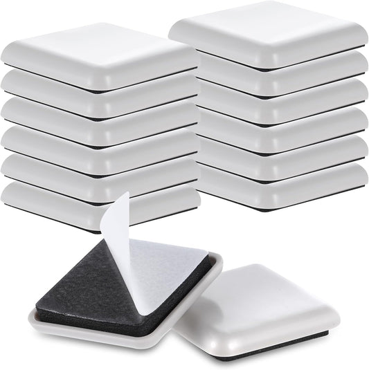 12Pcs Furniture Sliders,1.5 Inches Square Self-Adhesive Furniture Sliders Pads, Reusable Furniture Chair Leg Sliders Carpet Sliders for Hardwood Floors Moving Table Desk Bed Sofa Couch Cabinet