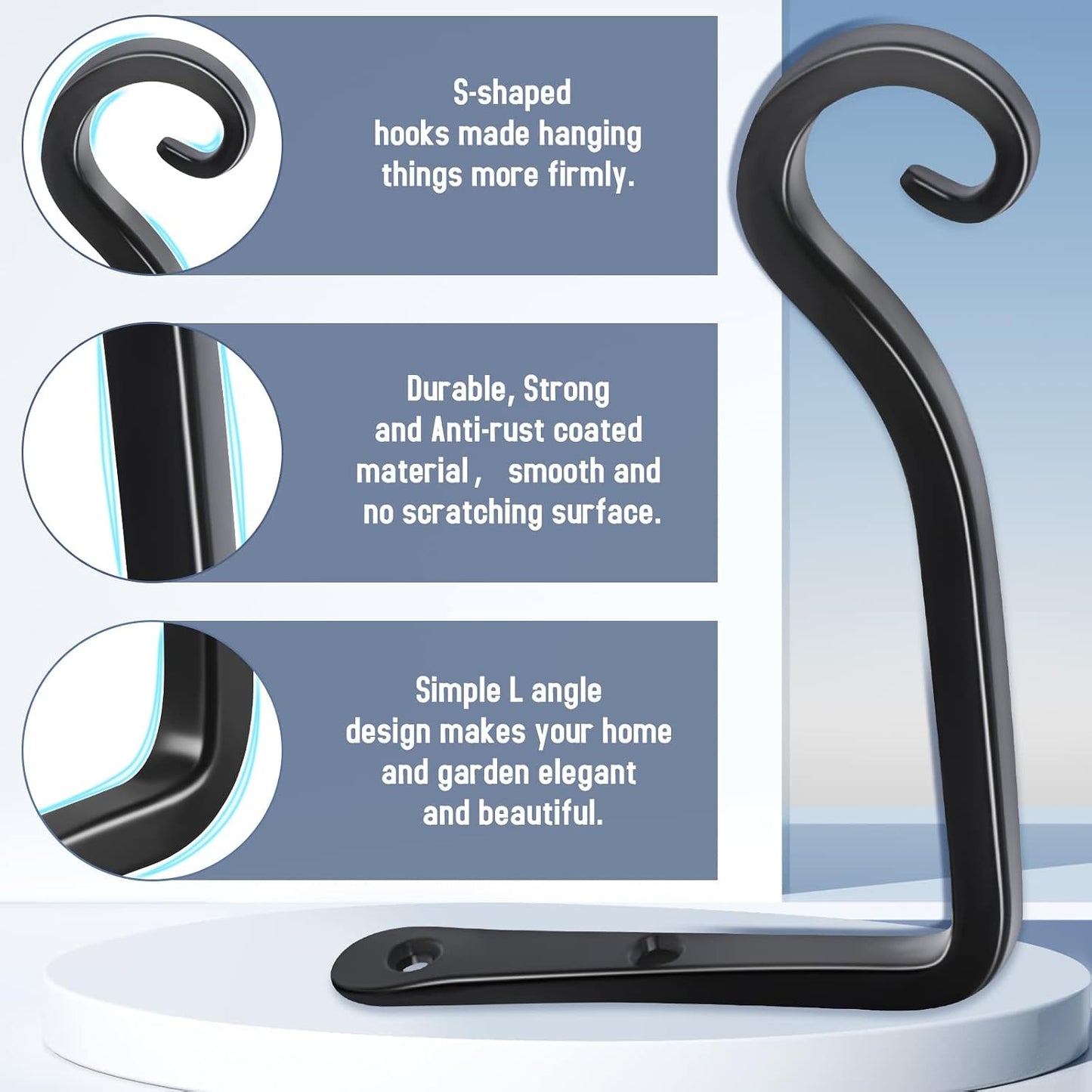 FEED GARDEN Heavy Duty Plant Hangers Outdoor Indoor, 8 Inch 2 Pack Metal Hanging Bracket Holds Up to 44 lbs, Wall Brackets for Hanging Baskets, Bird Feeders,Wind Chime& Lanterns, Black