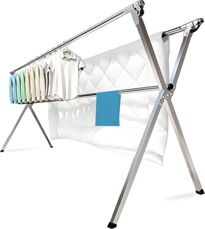 Clothes Drying Racks Outdoor, Updated Version,Stainless Steel Laundry Drying Rack for Indoor Outdoor and The Balcony,Length Adjustable Saves Space,with Windproof Hooks
