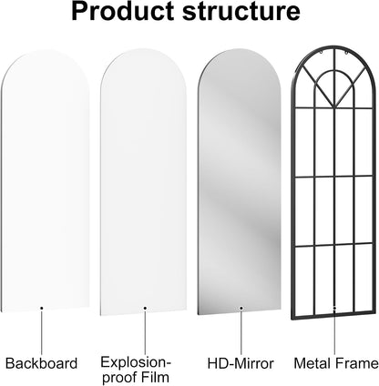 OGCAU Floor Full Length Mirror, 56"x20" Arched Full Body Mirror, Hanging or Leaning, Standing, Wall Mounted with Aluminum Frame for Bedroom Living Room, White