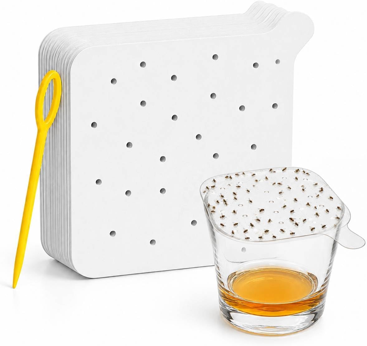 Fruit Fly Traps for Indoors, DIY Fruit Fly Traps - 4X Reuseable Funnel Traps + 24x Clear Sticky Trap - No-Mess, Uses Natural Bait
