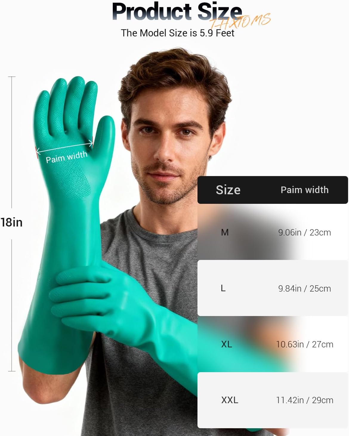 ThxToms Long Nitrile Chemical Resistant Gloves, Reusable Heavy Duty Safety Work Gloves, Acid, Alkali and Oil Protection