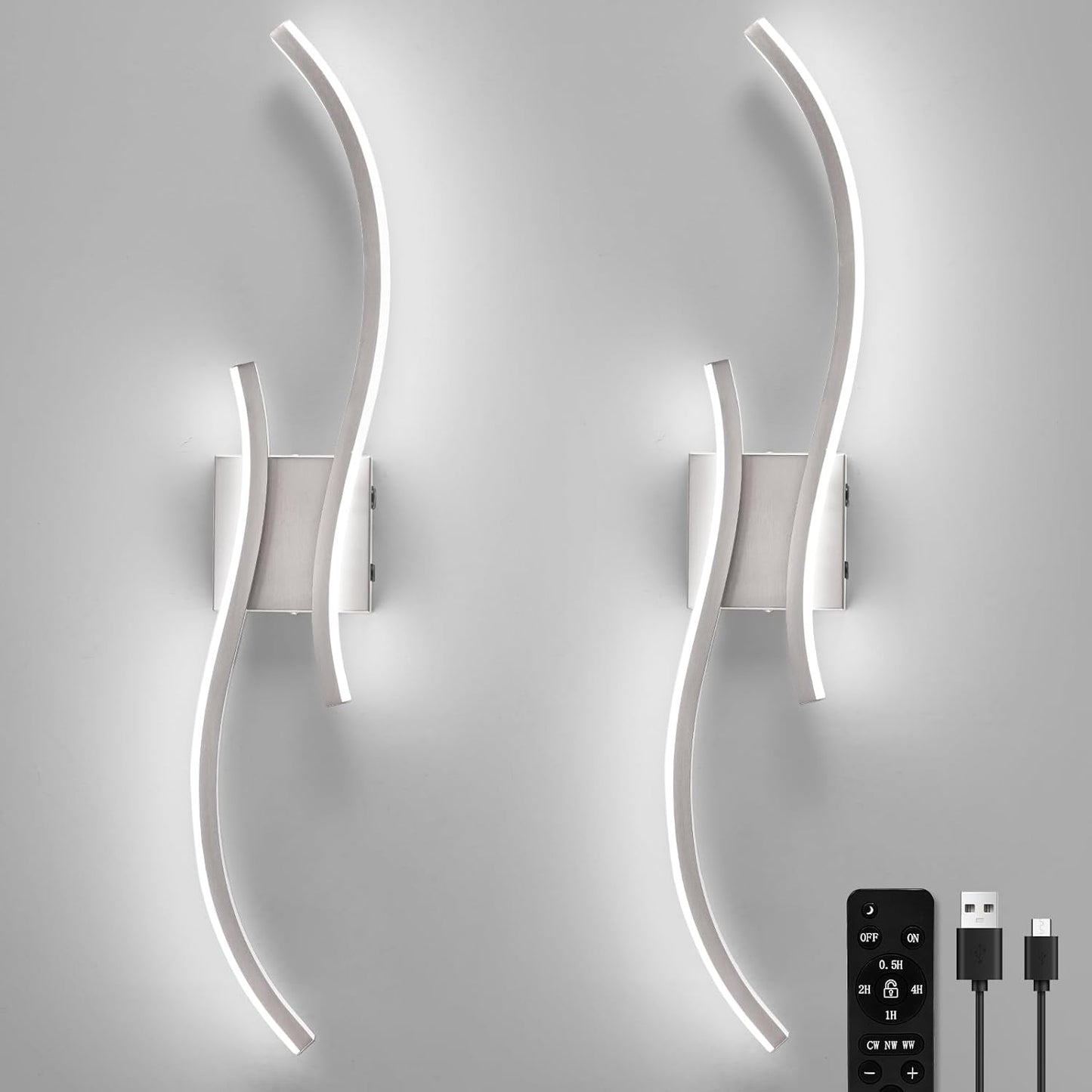 CANEOE Battery Operated Wall Sconce Set of 2, 18000mAh Gold Rechargeable Wall Lights with Remote Control,3000K-6000K Dimmable LED Wireless Wall Light for Living Room Bedroom Hallway,39.3 Inch (Gold)