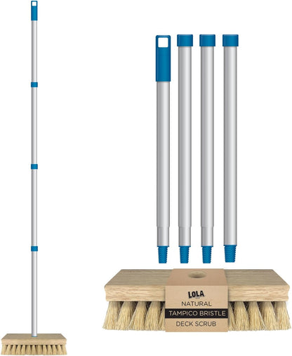 LOLA Deck Scrub Brush Outdoor Broom, Durable Bristles Remove Dirt, Grime, Grout, Leaves, Snow on Patios, Decks, Wet or Dry