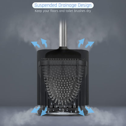 Sellemer Toilet Brush and Holder Set - Flexible Toilet Bowl Brush Head with Silicone Bristles, Compact Size for Storage and Organization, Ventilation Slots Base (1 Pack, Silver)