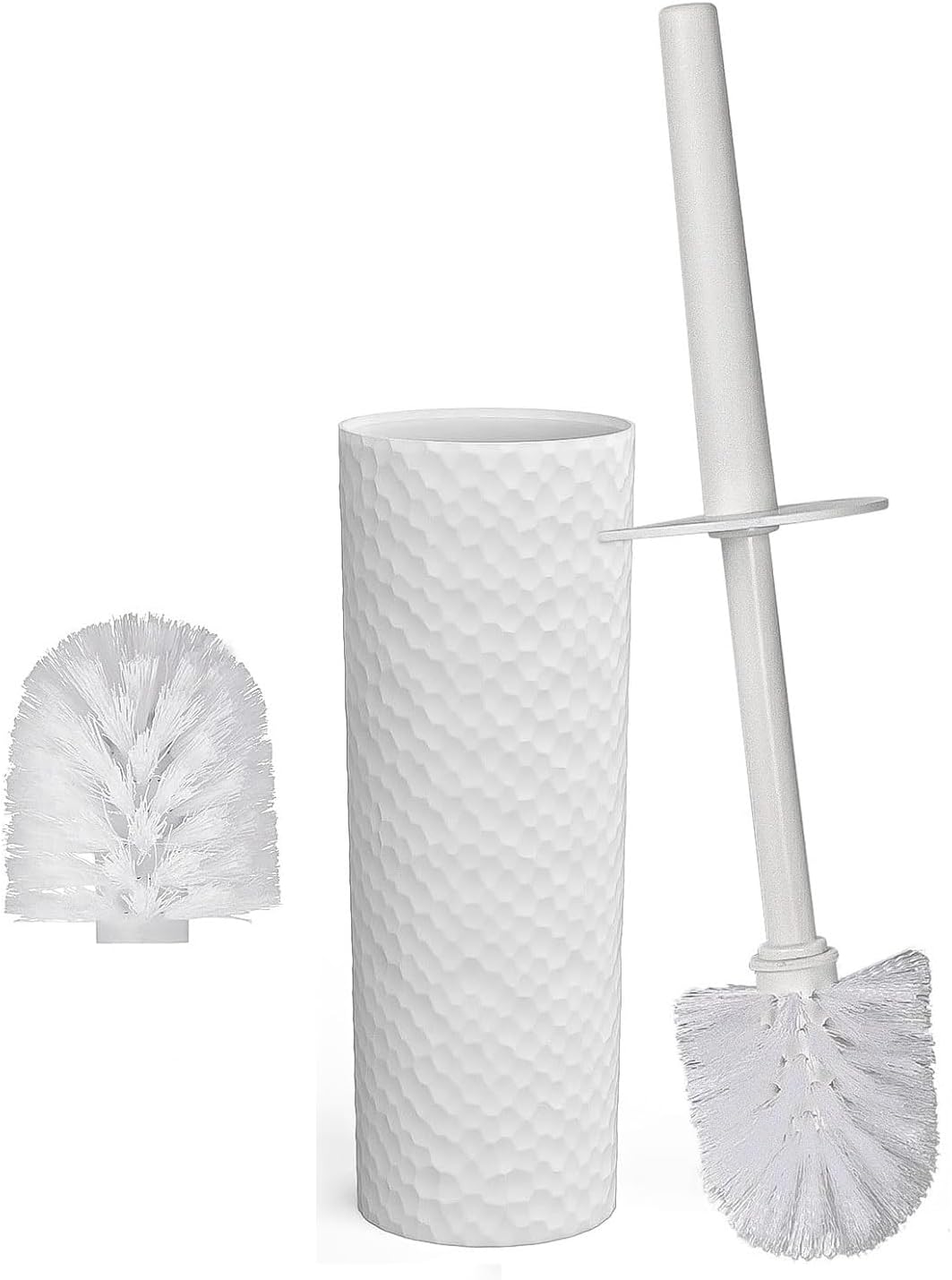 Topsky Toilet Brush,1 Pack Compact Toilet Brush & Holder Set,Plastic Round Barrel Loo Brush with 1 Replacement Toilet Brush Head,Durable for Bathroom Toilet,White