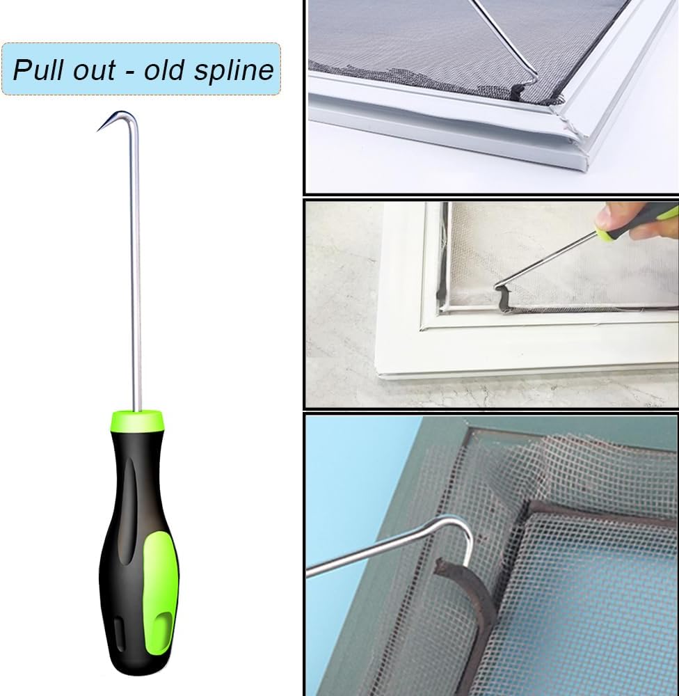 King&Charles Screen Repair Kit,5-in-1 Screen Roller Tool,0.14inx32ft Spline | Steel/Nylon Roller, 8 Clips, Hook Screen Door Repair Kit, Window Mesh, Window Screens, Patio and RV Mesh Replacement