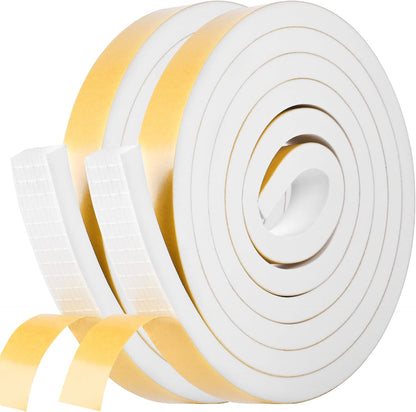 Self Adhesive Foam Tape Weatherstrip 1/2in x 1/4in x 42Ft High Density Foam Insulation Strips Foam Seal Weather Stripping with Strong Adhesive for Door and Window Sound Isolation Soundproofing, White